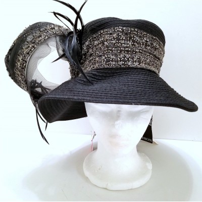 Whittall & Shon Beaded Bucket with Feathers Black Fashion Hat Church Derby  eb-49747488